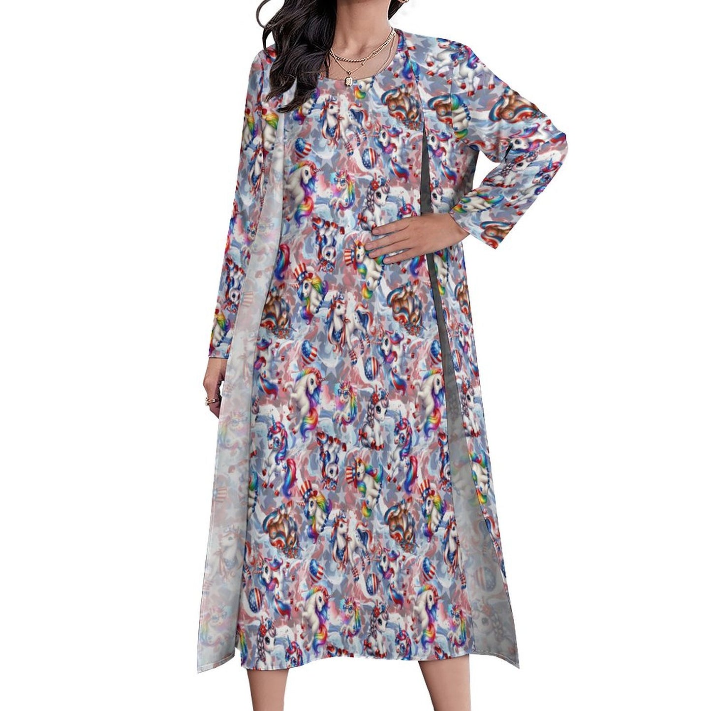 8 Patriot Designs (animals) Women’s Long Dress with Cardigan