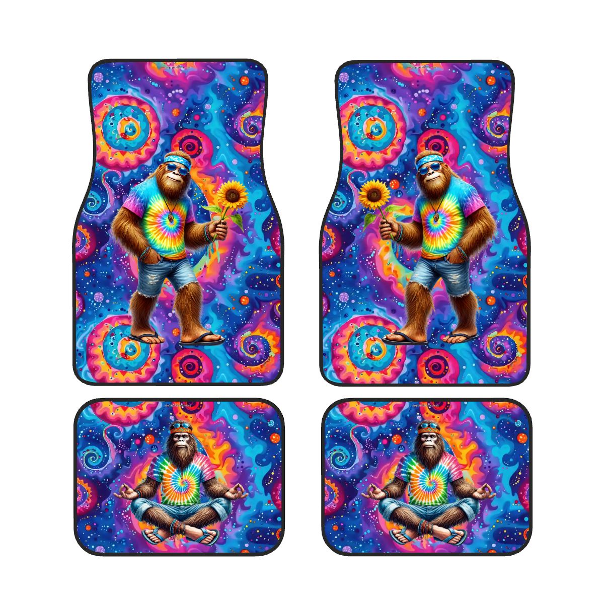 Hippie Bigfoot / Sasquatch, 4 Piece Auto Floor Mats