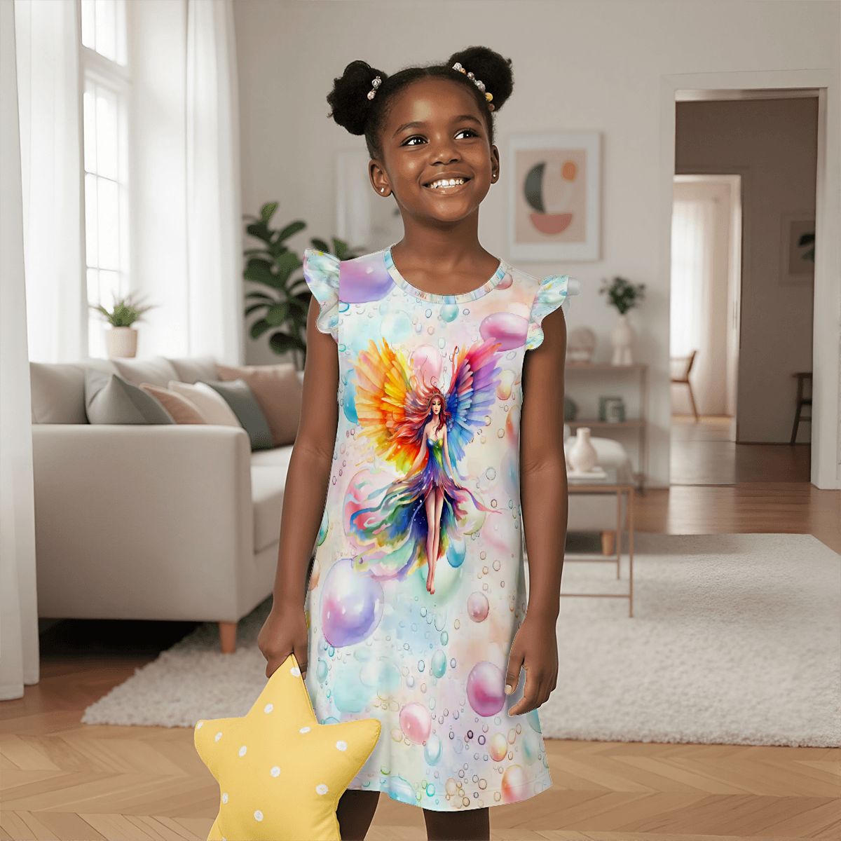 Rainbow Fairy Girl's Flutter Sleeve Nightgown