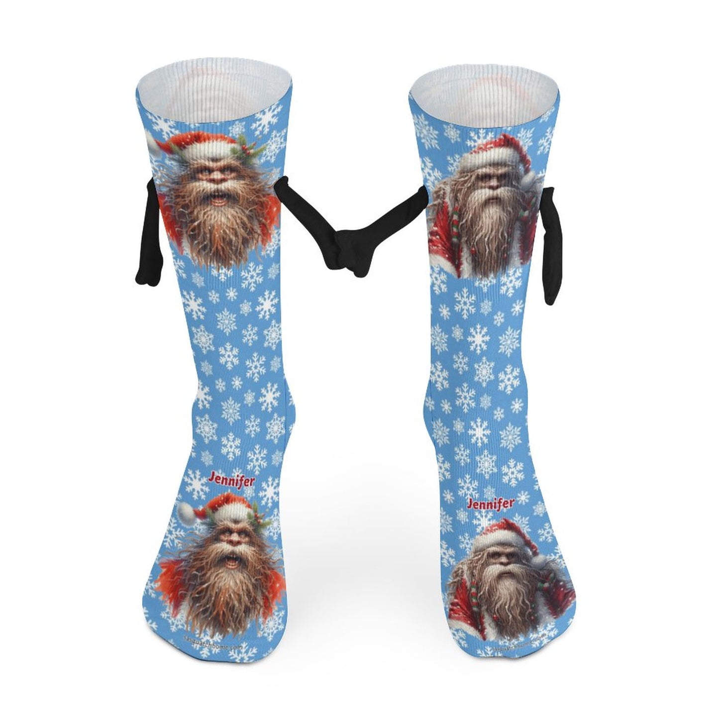 Santa Bigfoot Magnetic Holding Hands Funny Socks – PERSONALIZE FREE