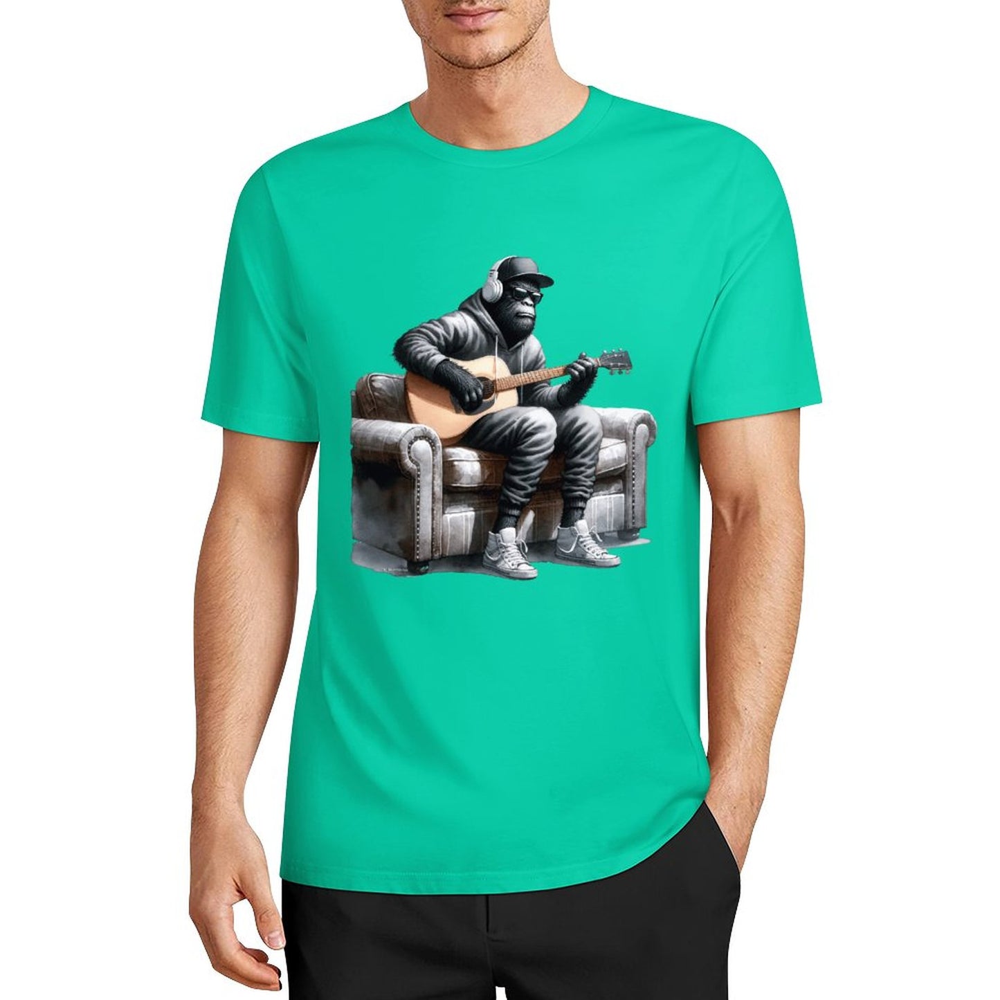 Bigfoot - Sasquatch Play Guitar Short Sleeve Cotton T-Shirt