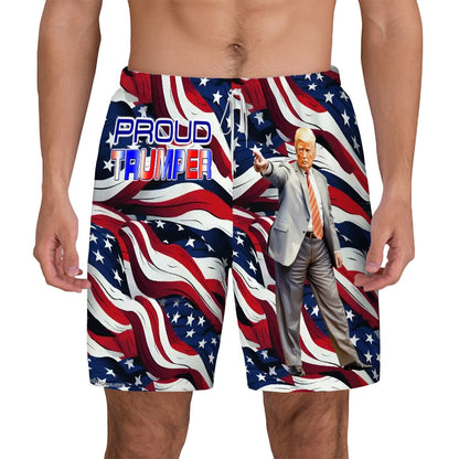 Don Trump "Proud MAGA" Men Beach Shorts / Swim trunks with 4 Pockets