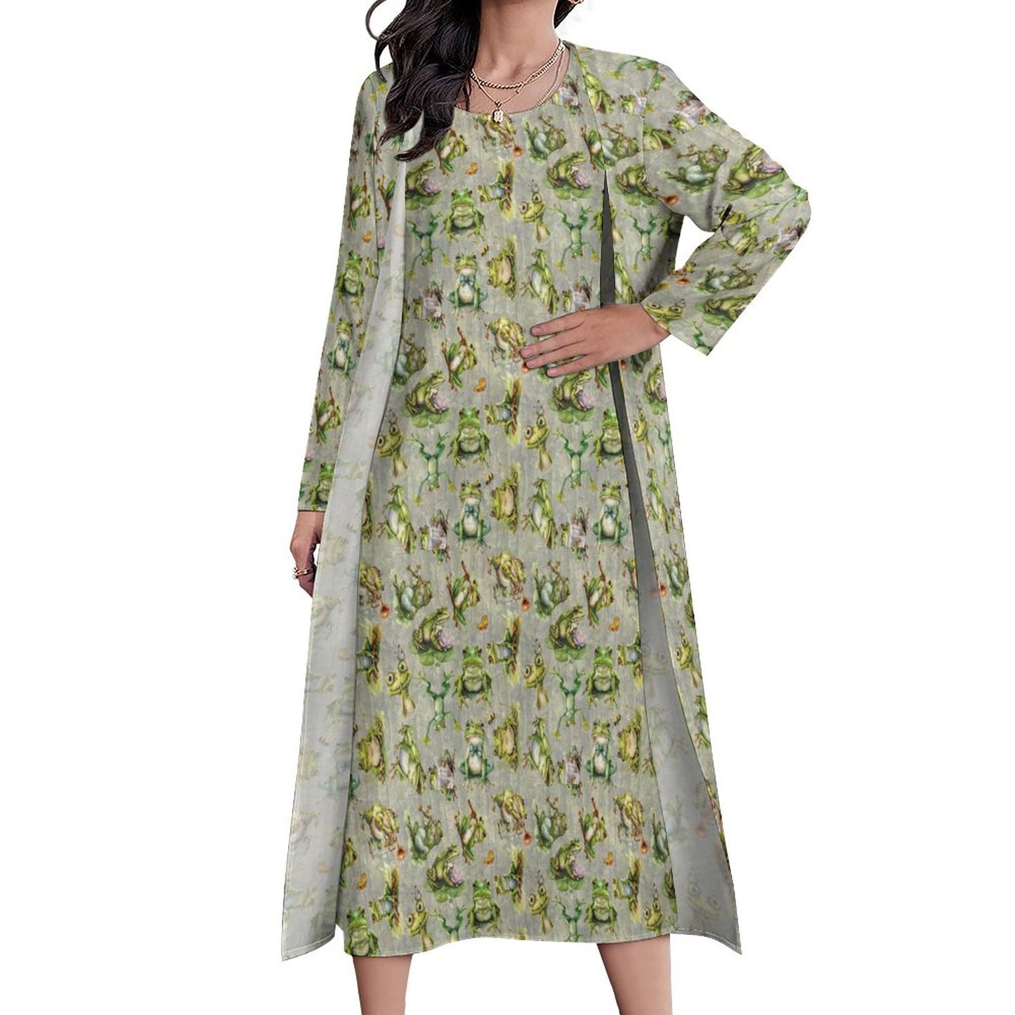 10 Animal Designs Women’s Long Dress with Cardigan