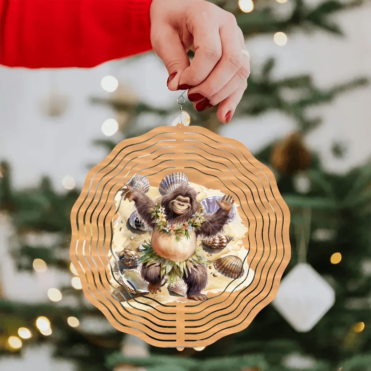 Houla Dancer Bigfoot, Sasquatch, US Made Hanging Metal 3D Wind Spinner, Ornament