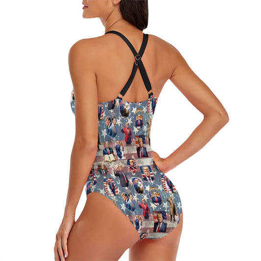 20 Donald Trump Designs, Cross-Back One Piece Swimsuit