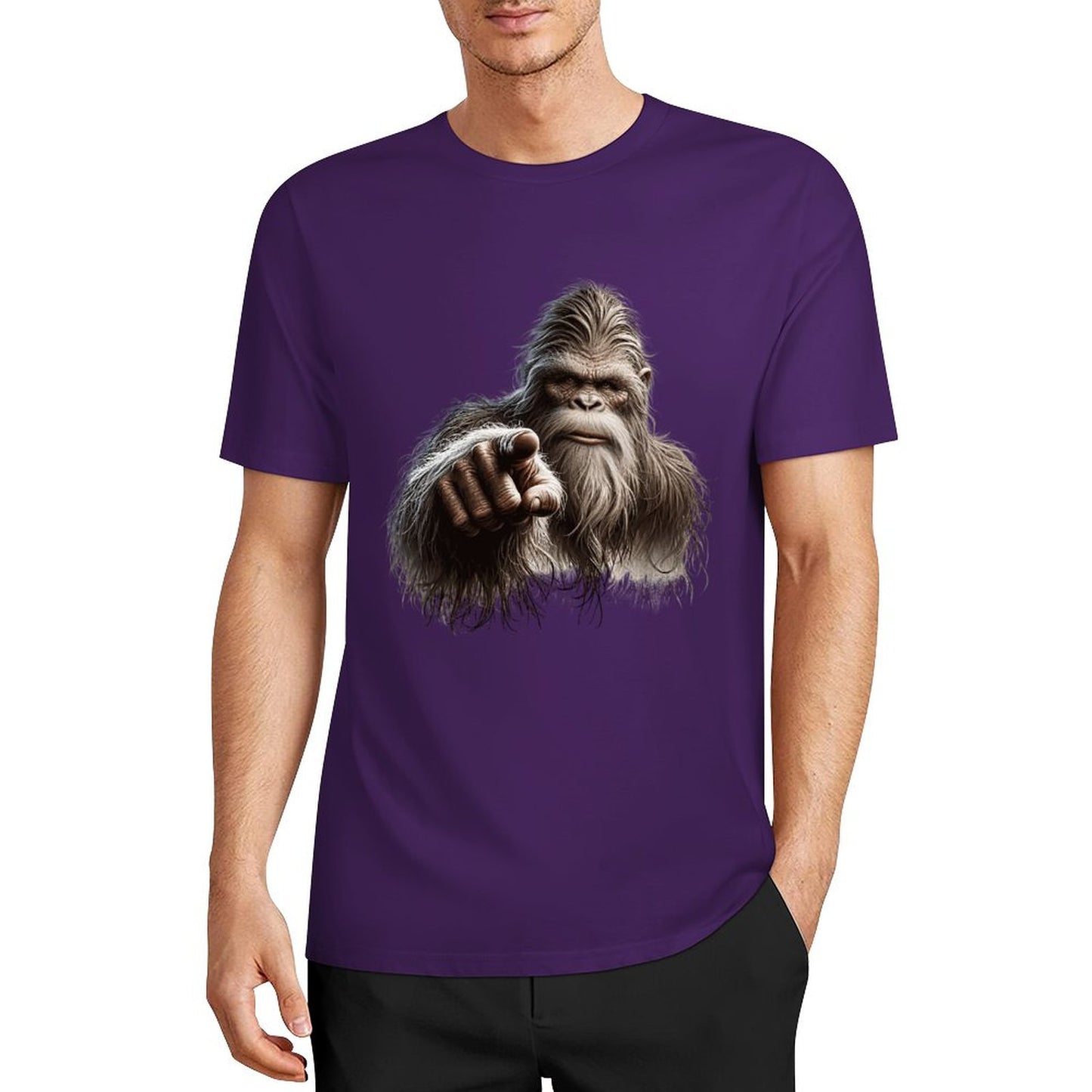 Bigfoot - Sasquatch Pointing Short Sleeve Cotton T-Shirt