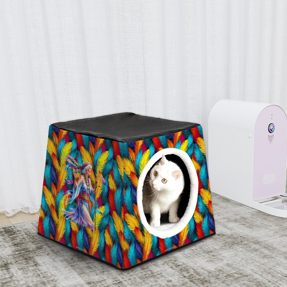 Native American on Feathers, Space Capsule Pet Bed