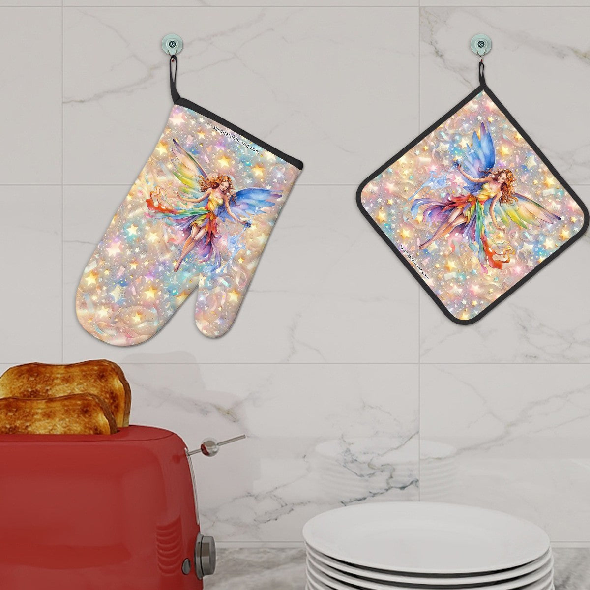 Set of 2 Oven Mitt and Pot Holder - Fairy