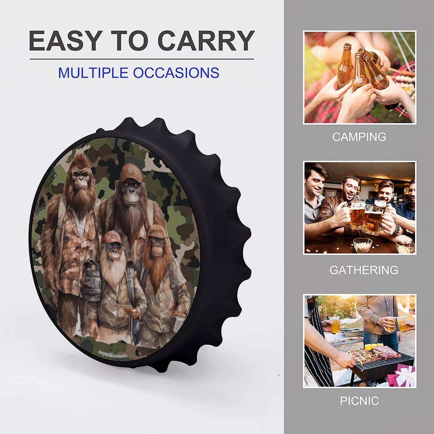 Bigfoot / Sasquatch Family, 3” Magnetic Can Opener / Coaster / Fridge Decor