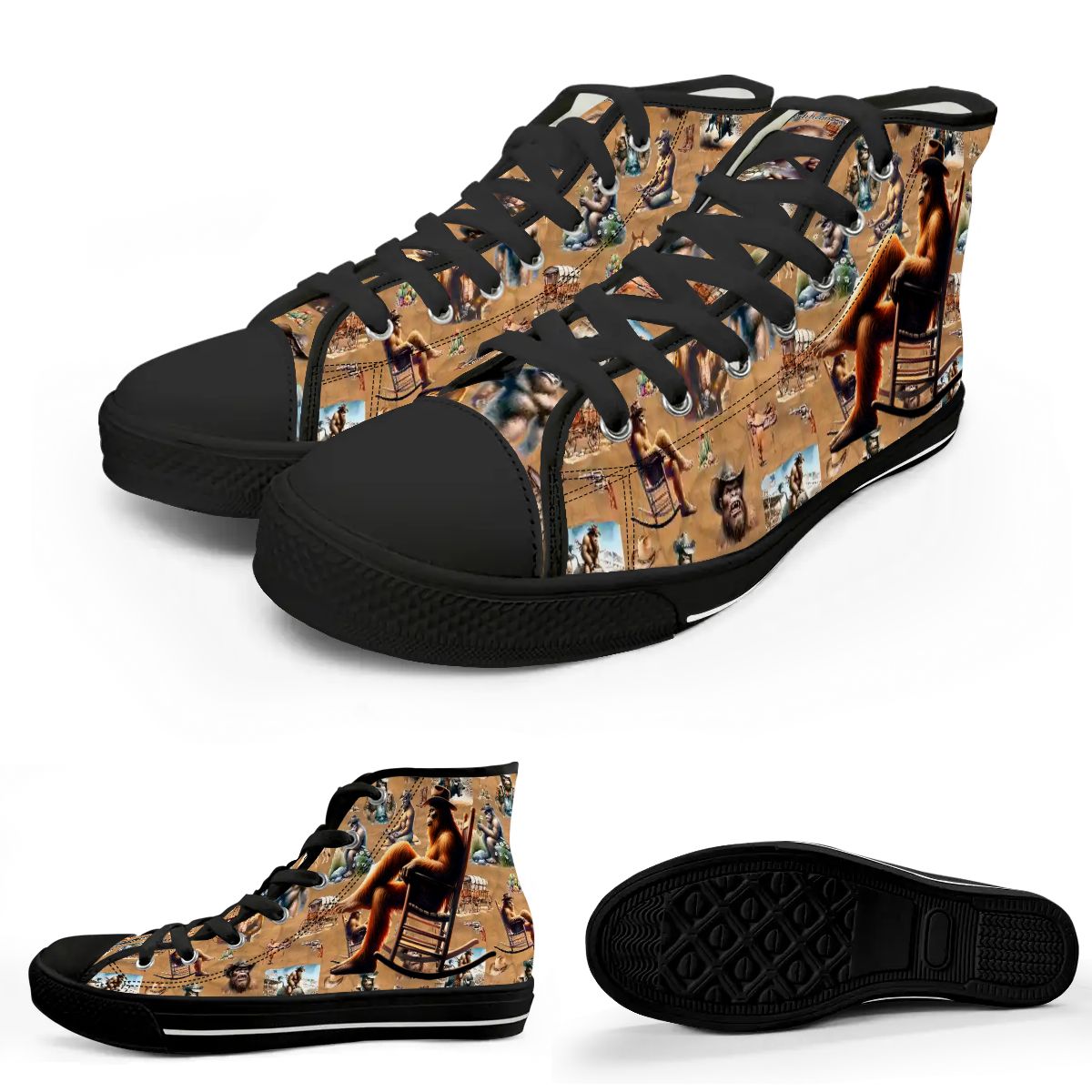 Zen Cowboy Bigfoot, Sasquatch, Women's High Top Canvas Shoes