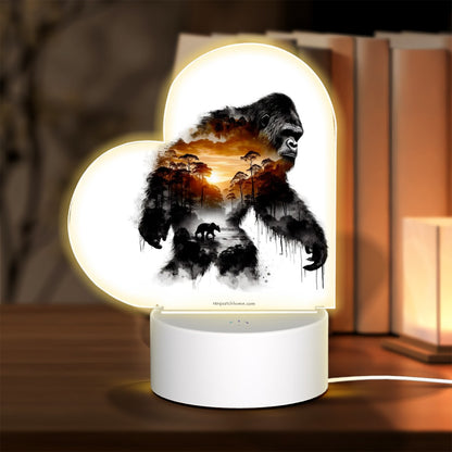 Sunrise Bigfoot Sasquatch Heart Shaped Acrylic Night Light, gift, decor