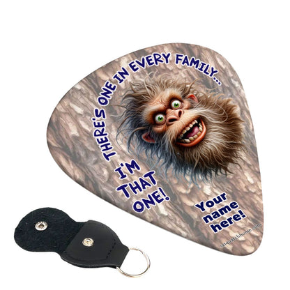 6 Guitar Picks with Keychain Snap Pick Wallet- Bigfoot Sasquatch, "There's One"  – 3 Thicknesses