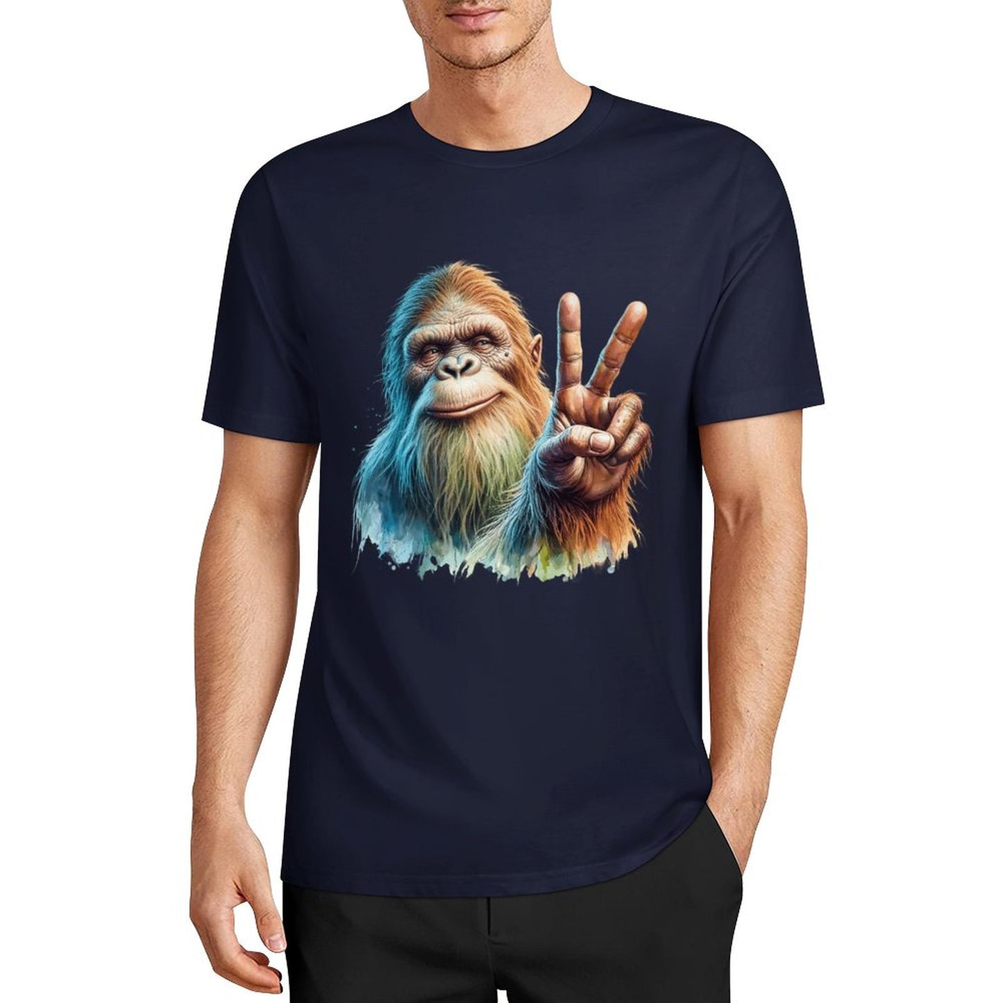 Bigfoot - Sasquatch Peace Sign Short Sleeve Cotton T-Shirt