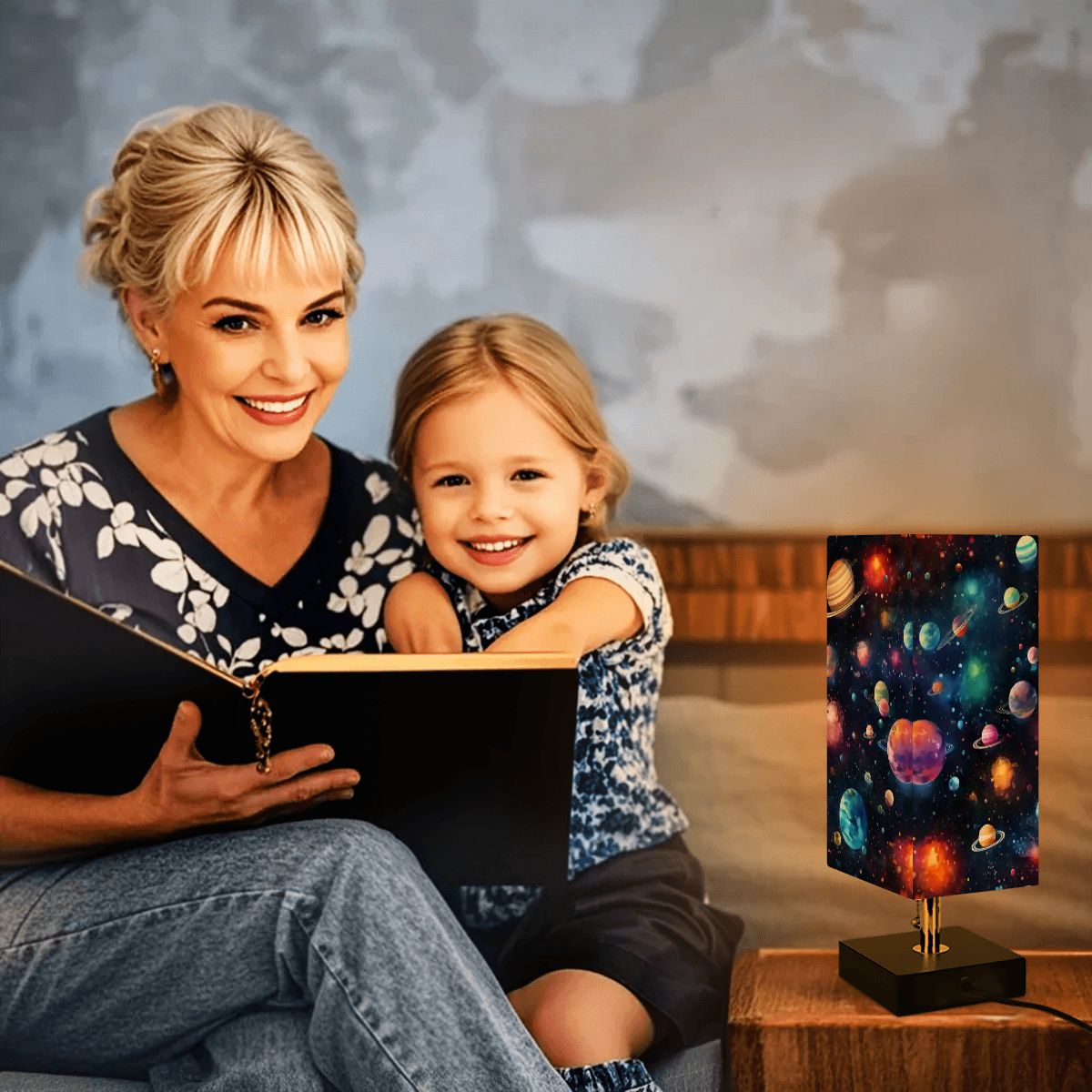 12 Galaxy / Outer Space, Square Table Lamp with USB Ports, Charger