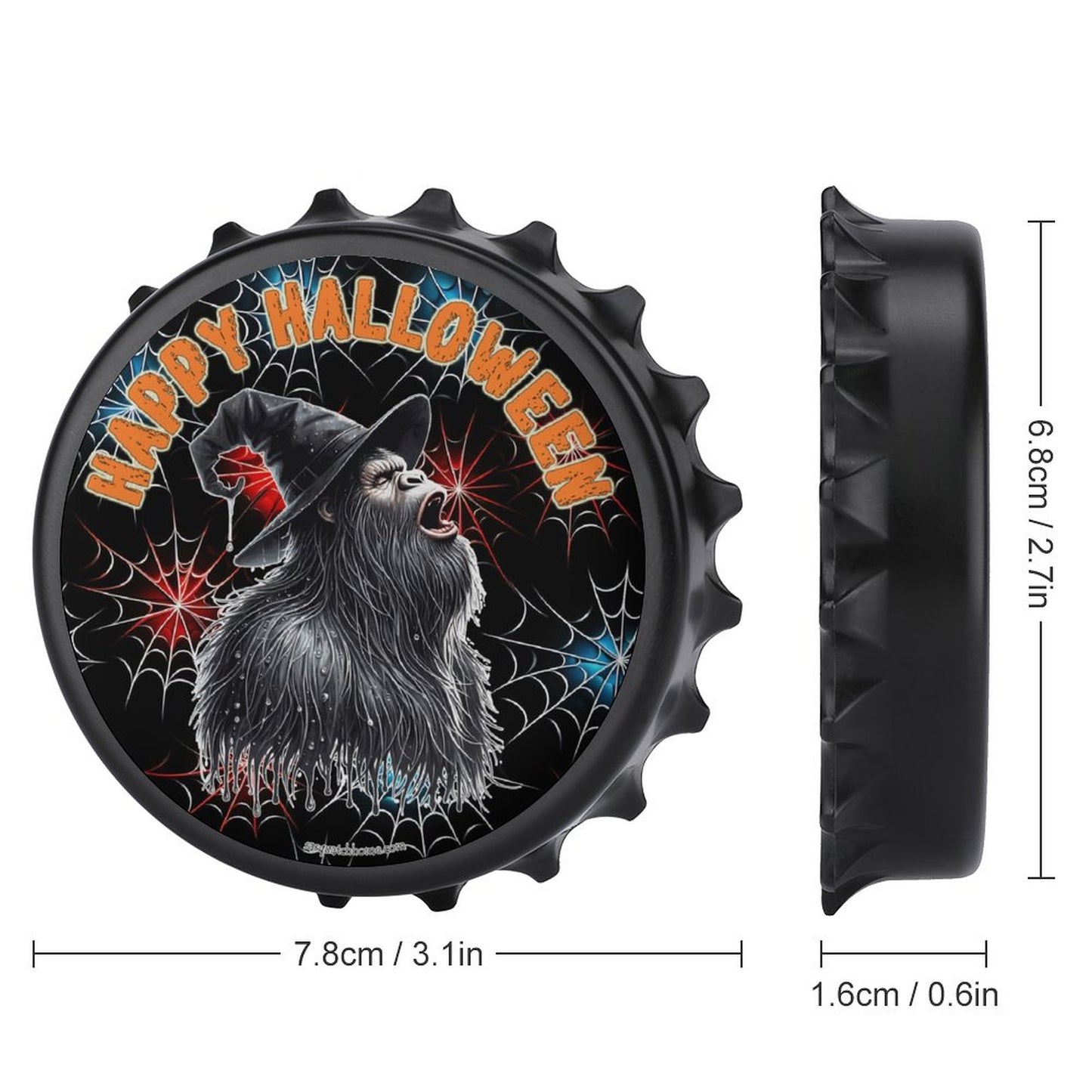 Bigfoot / Sasquatch "Happy Halloween", 3” Magnetic Can Opener / Coaster / Fridge Decor