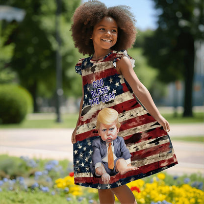 Baby Donald Trump "God bless..", Girl's Flutter Sleeve Nightgown