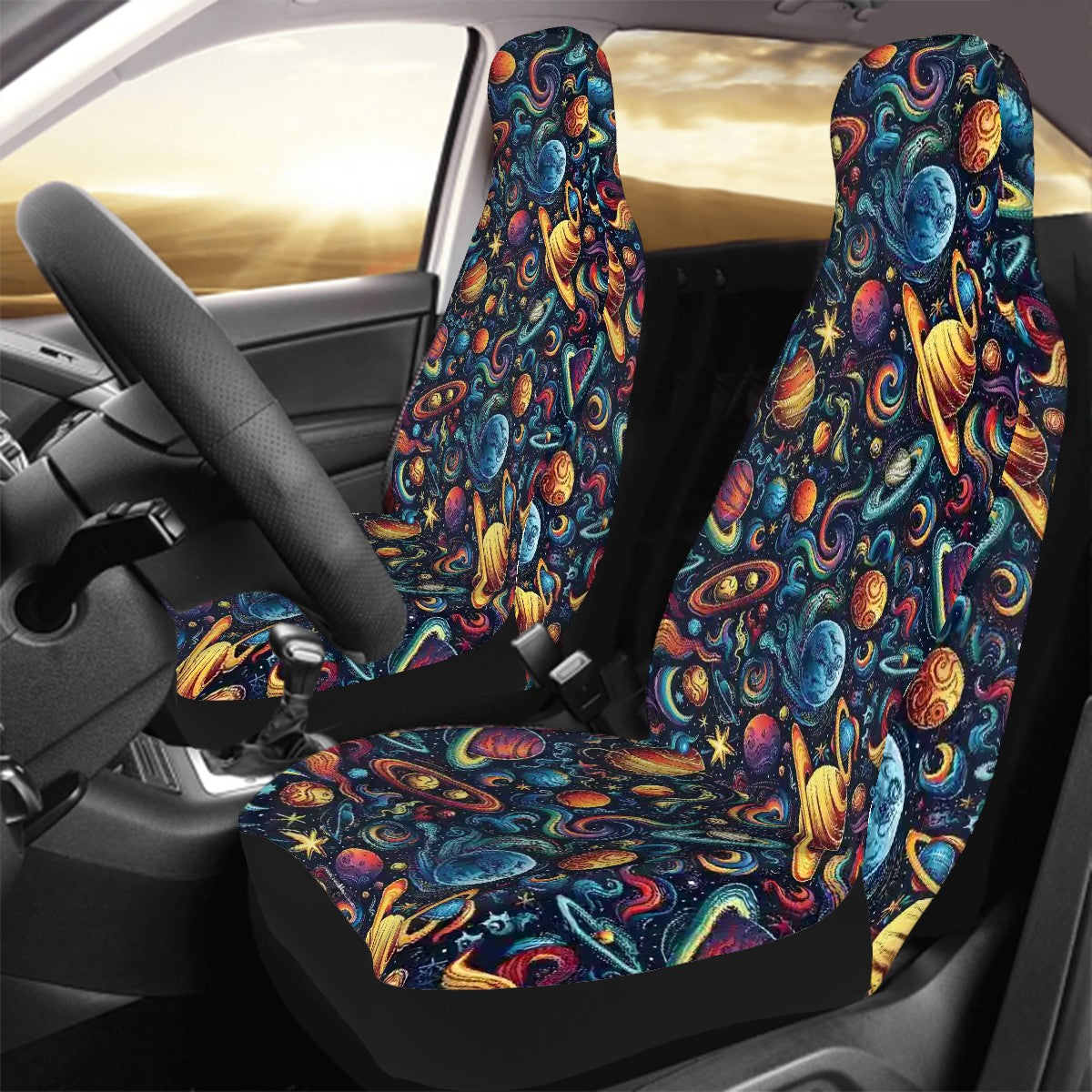 12 Galaxy / Outer Space Design, Set of 2 Front Auto Seat Cover