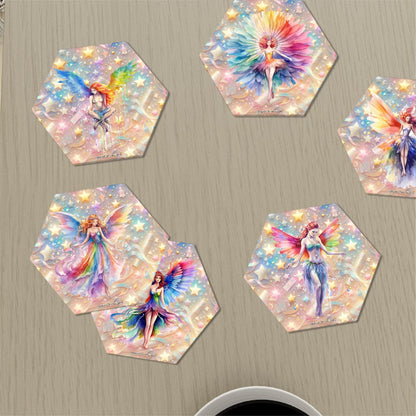 Fairy Themed, 6 Ceramic Coasters w metal stand