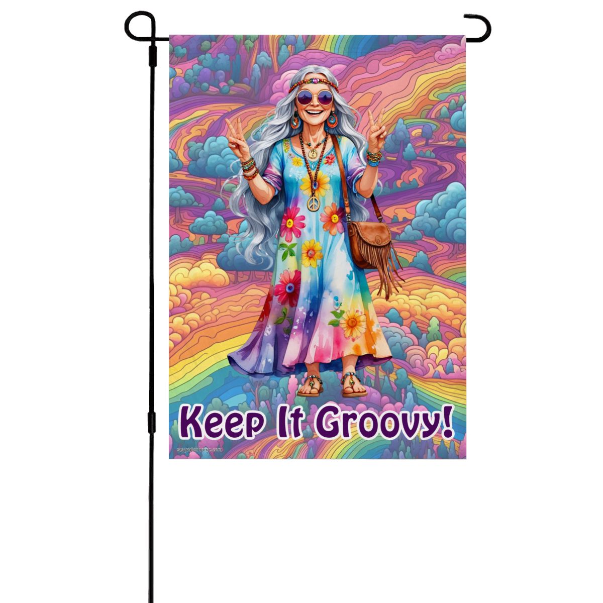 Hippie Couple, "Keep It Groovy", Garden Flag 12"x18" (Made in USA)