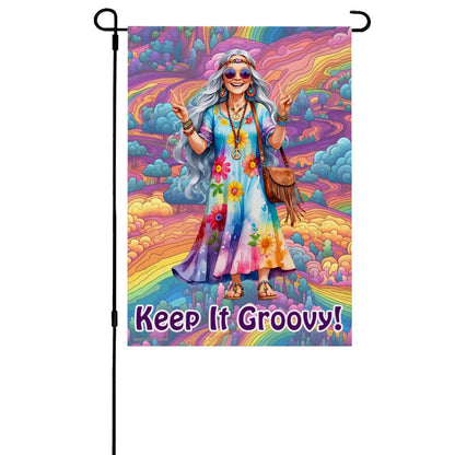 Hippie Couple, "Keep It Groovy", Garden Flag 12"x18" (Made in USA)