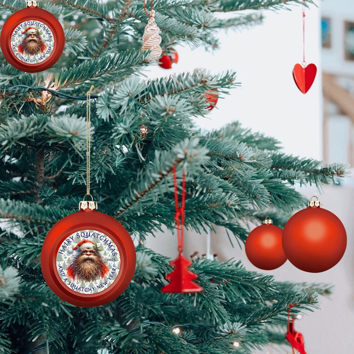 Bigfoot / Sasquatch Santa "Hairy Squatchmas..", Christmas Ball Ornaments