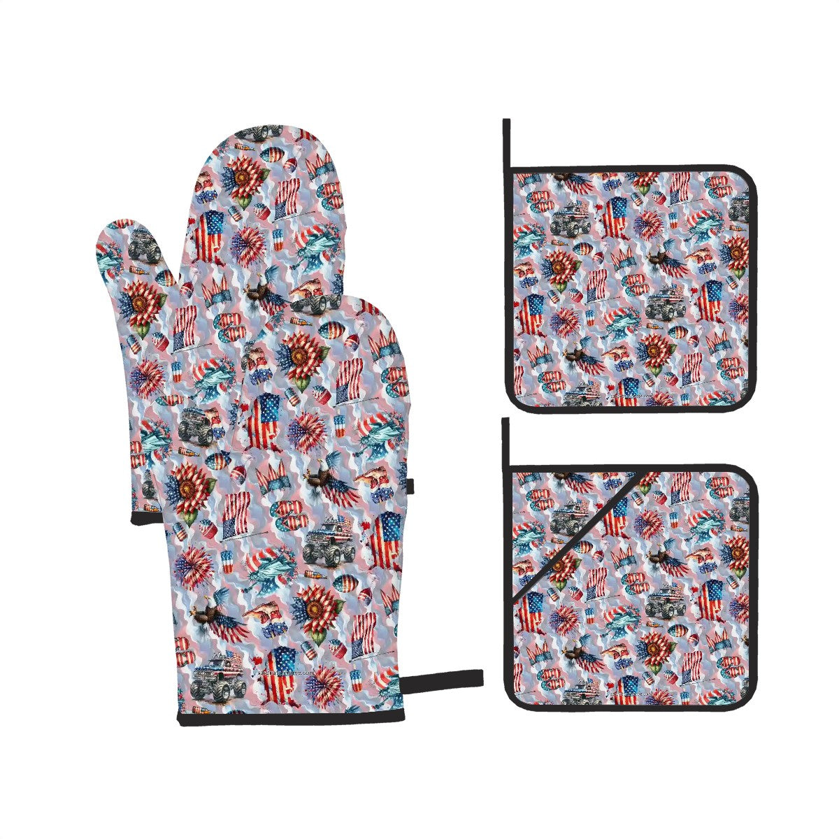 8 Patriot Designs, 4 Piece Oven Mitts / Pot Holder Sets