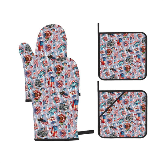 8 Patriot Designs, 4 Piece Oven Mitts / Pot Holder Sets