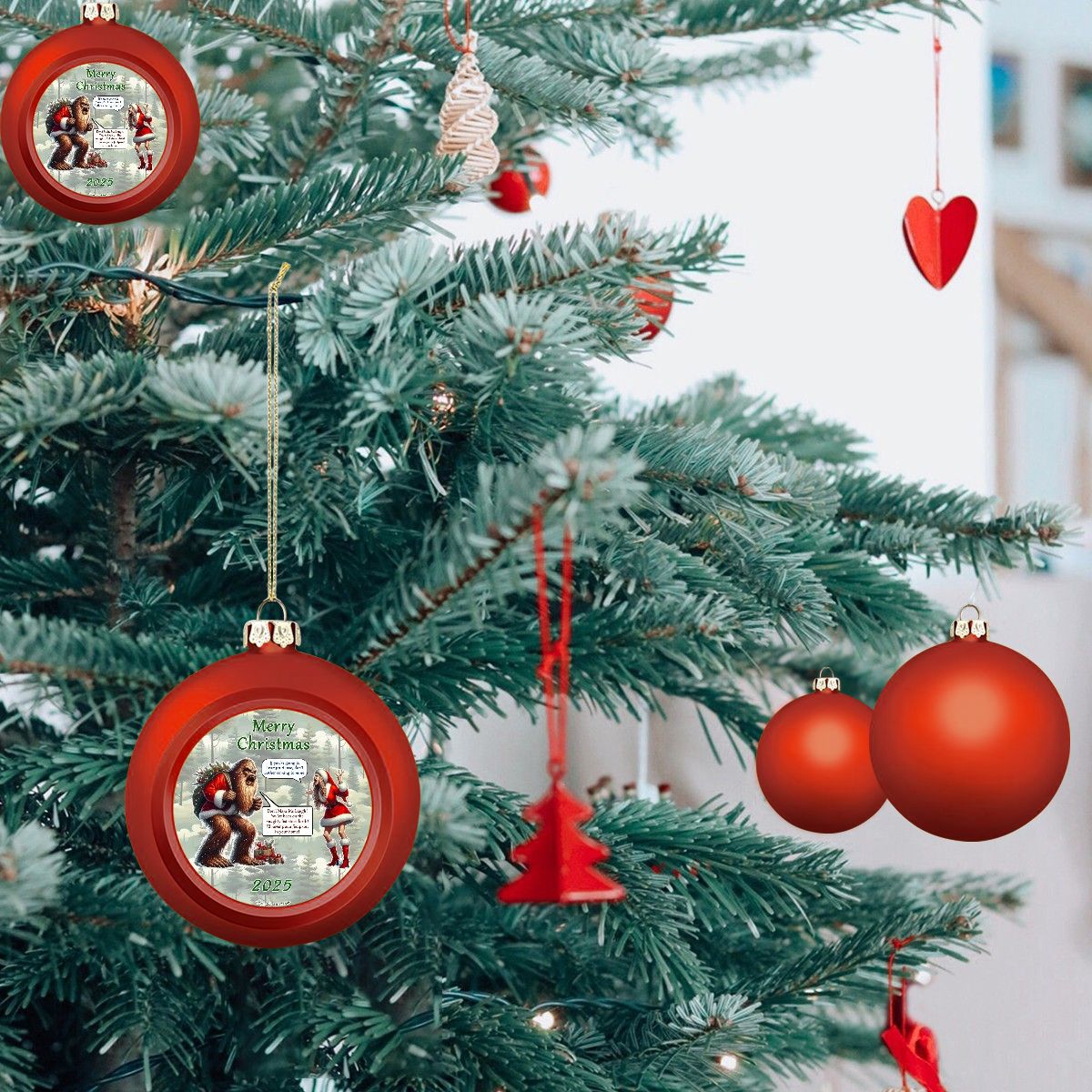 Sasquatch argue Woman, Christmas Ball Ornament, Tree Decoration, Holiday Décor