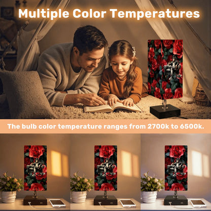 Bigfoot / Sasquatch Roses, Square Table Lamp with USB Ports, Charger