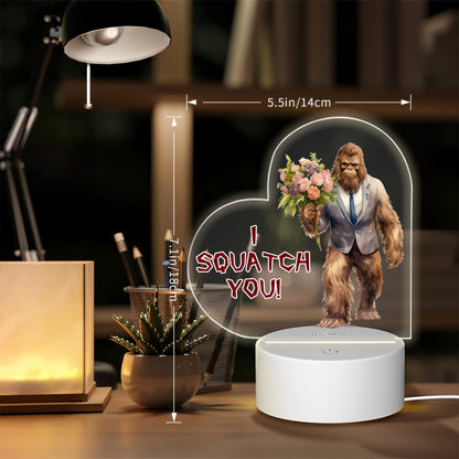 I Squatch You Bigfoot Sasquatch Heart Shaped Acrylic Night Light, gift, decor