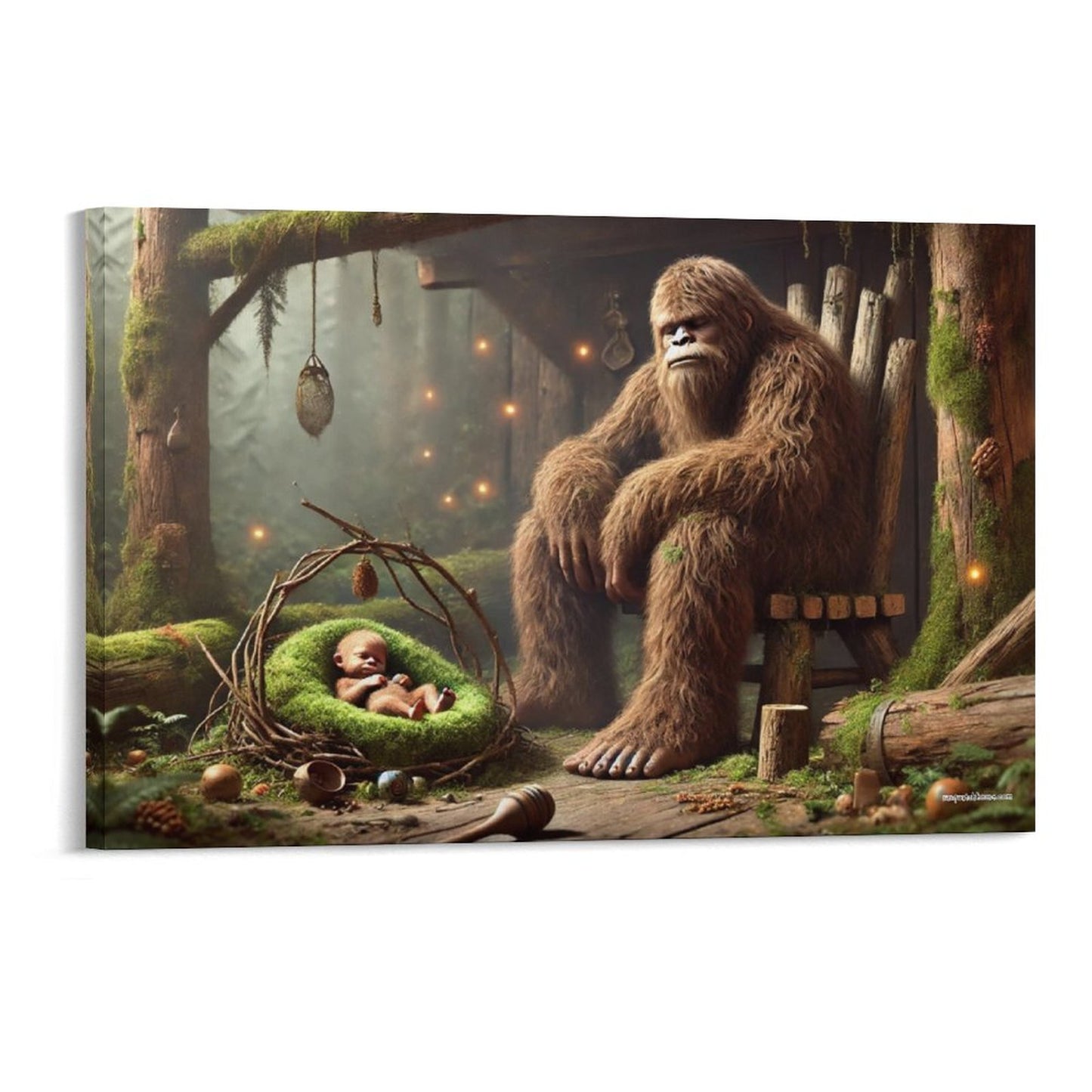 Bigfoot Sasquatch Family Image - Vintage Framed Canvas Art - 2 Sizes – Made in the USA