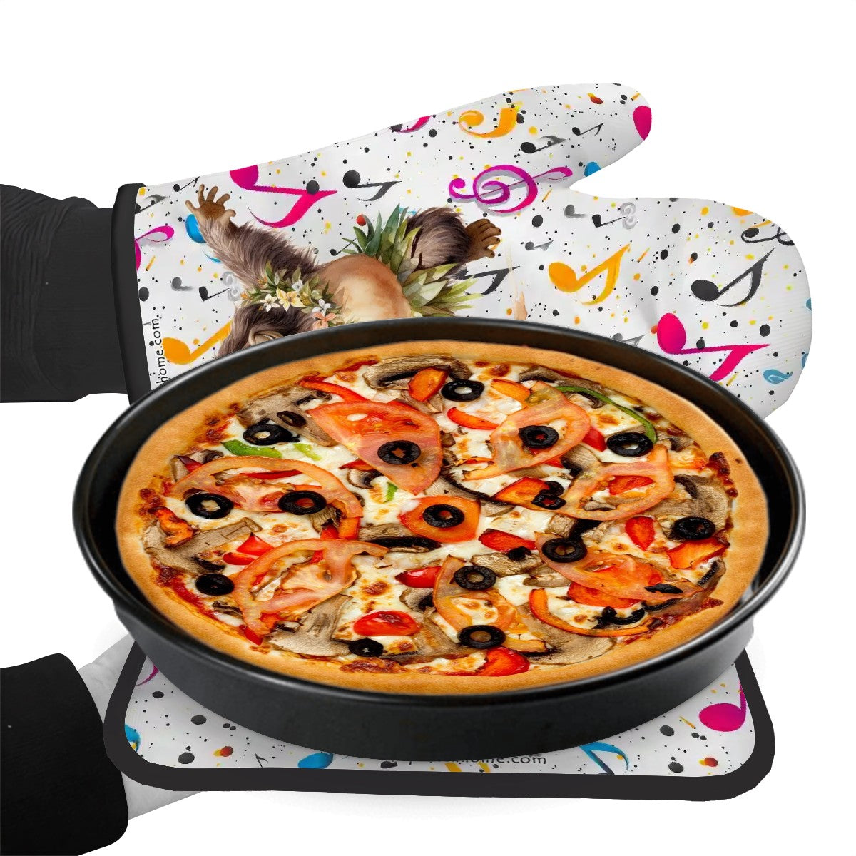 Set of 2 Oven Mitts and Pot Holders - Dancing Sasquatch