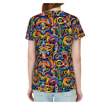 Hippie Bigfoot, Sasquatch, Women’s Polyester Short Sleeve T-Shirt