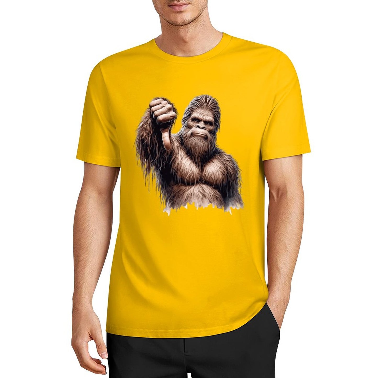 Bigfoot - Sasquatch Thumb Down Short Sleeve Cotton T-Shirt