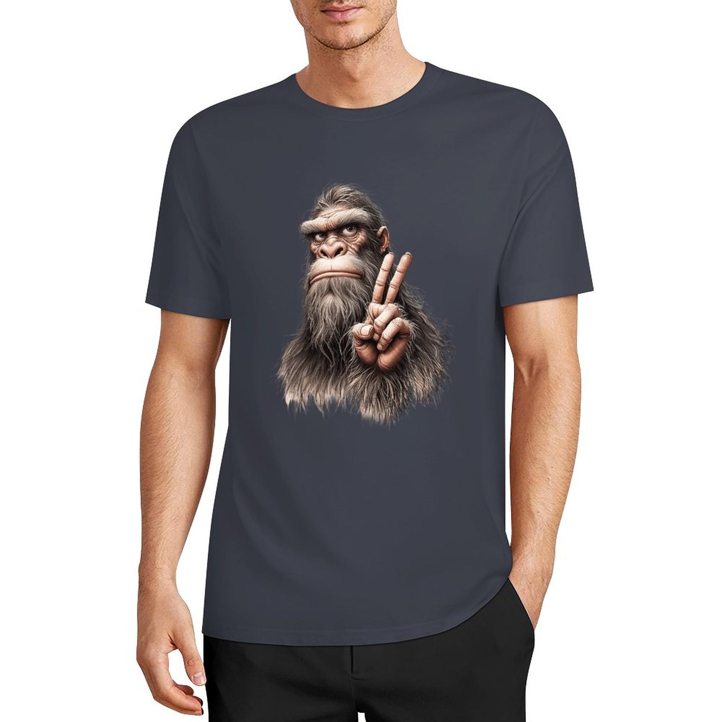 Bigfoot - Sasquatch Peace Hand Short Sleeve Cotton T-Shirt