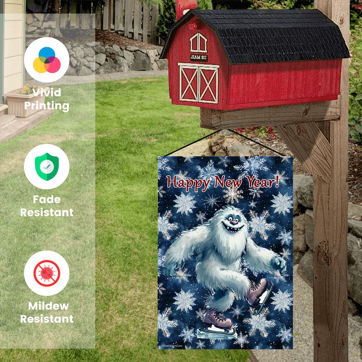 Yeti "Merry Christmas..", Garden Flag 12"x18" (Made in USA)