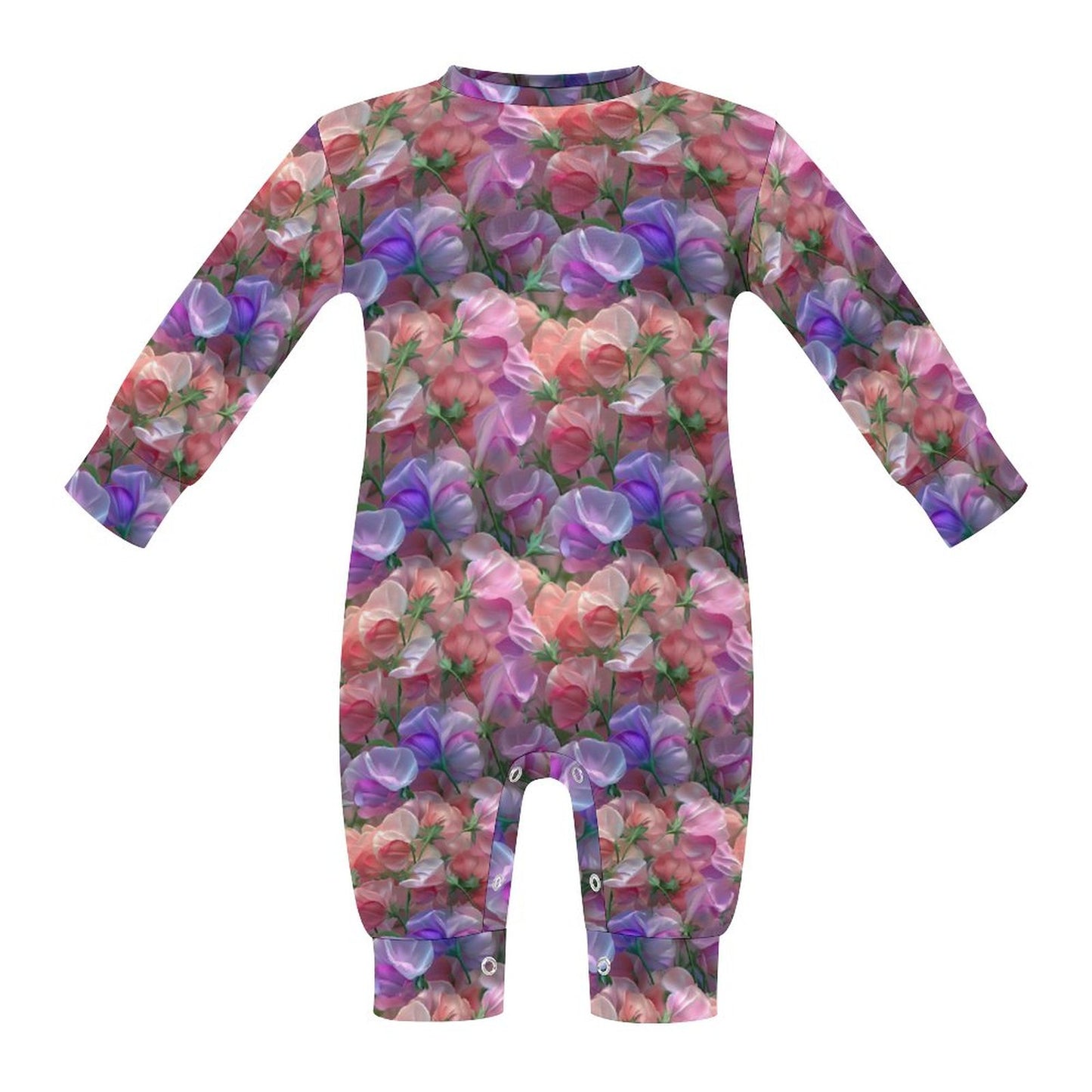 10 Flower Designs, Long Sleeve Baby / Toddler Romper, Faux Cotton