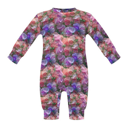 10 Flower Designs, Long Sleeve Baby / Toddler Romper, Faux Cotton