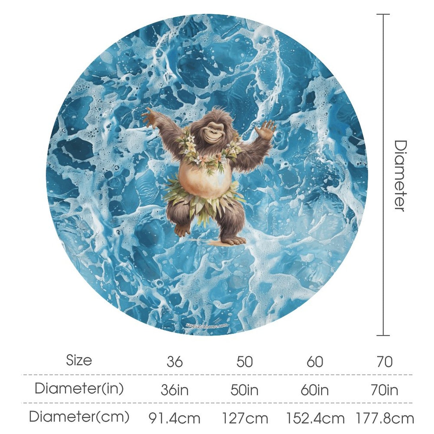 Sasquatch Hula On the Beach Round Tablecloth on Round Table