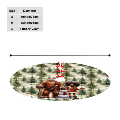 Bigfoot / Sasquatch Santa w Girl, Plush Christmas Tree Skirt – 3 Sizes