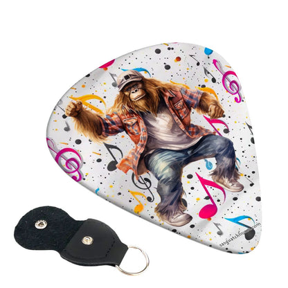 6 Guitar Picks with Keychain Snap Case- Dancing Sasquatch Bigfoot – 3 Thicknesses