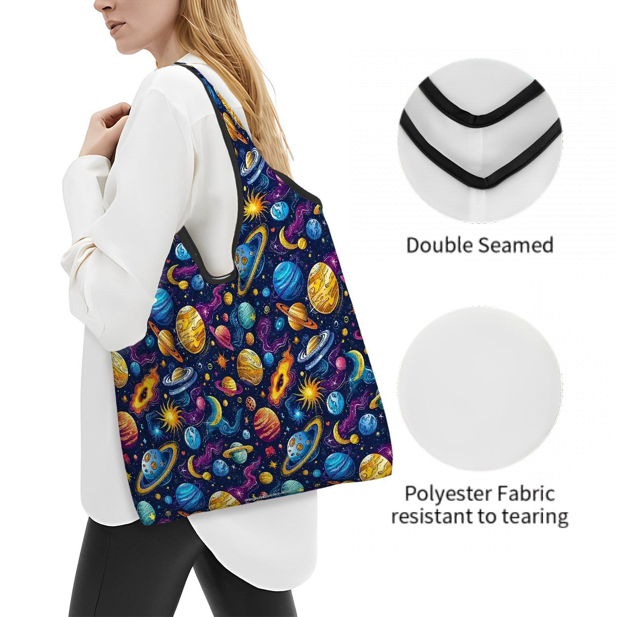12 Galaxy Outer Space Designs, Reusable Folding Bag
