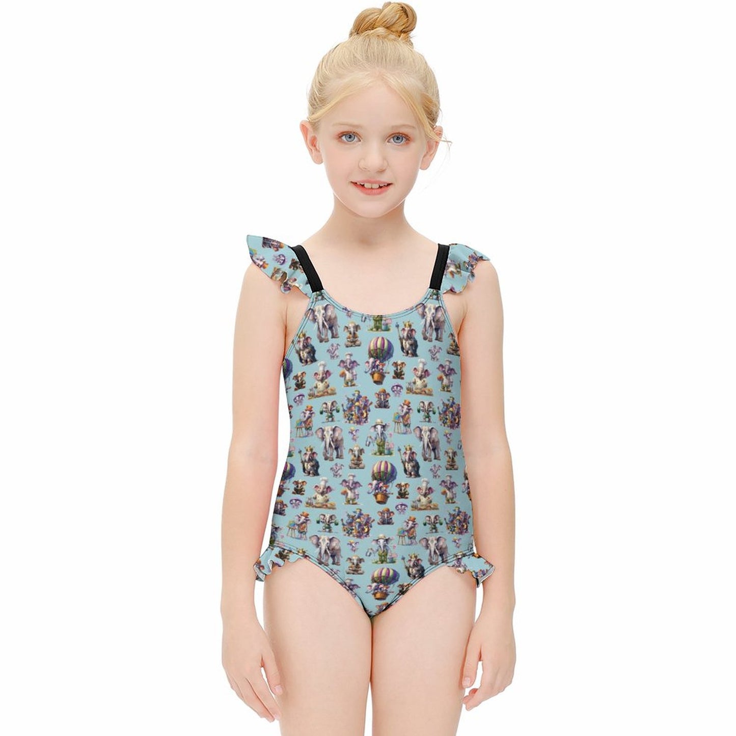 20 Misc Designs, Girls One-Piece Summer Swimsuit, Ruffle Shoulder