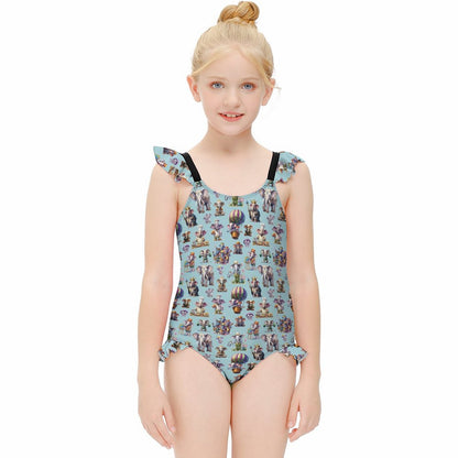 20 Misc Designs, Girls One-Piece Summer Swimsuit, Ruffle Shoulder