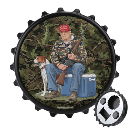 Donald Trump Hunting, 3” Magnetic Can Opener / Coaster / Fridge Decor
