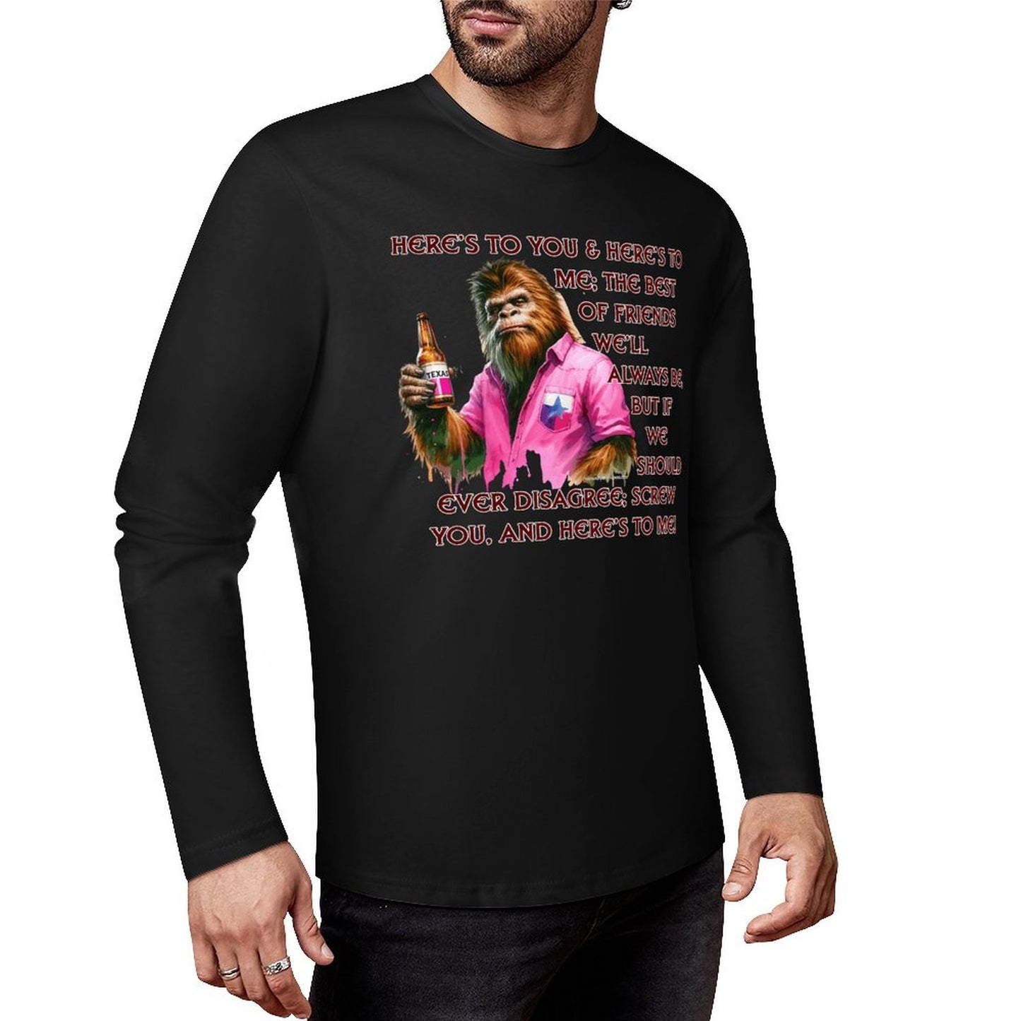 Bigfoot - Sasquatch "Here's To You..",  Cotton Unisex Long Sleeve T-shirt