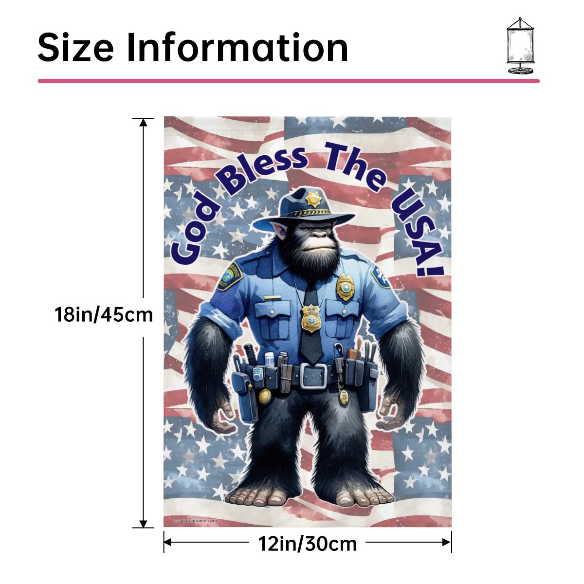 Police Officer Bigfoot Sasquatch Garden Flag 12"x18" (Made in USA) God Bless the USA