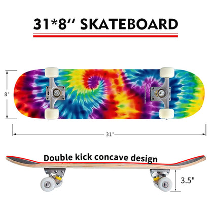 19 Tie Dye Designs, High Density 7 Layer Skateboard, Made In USA