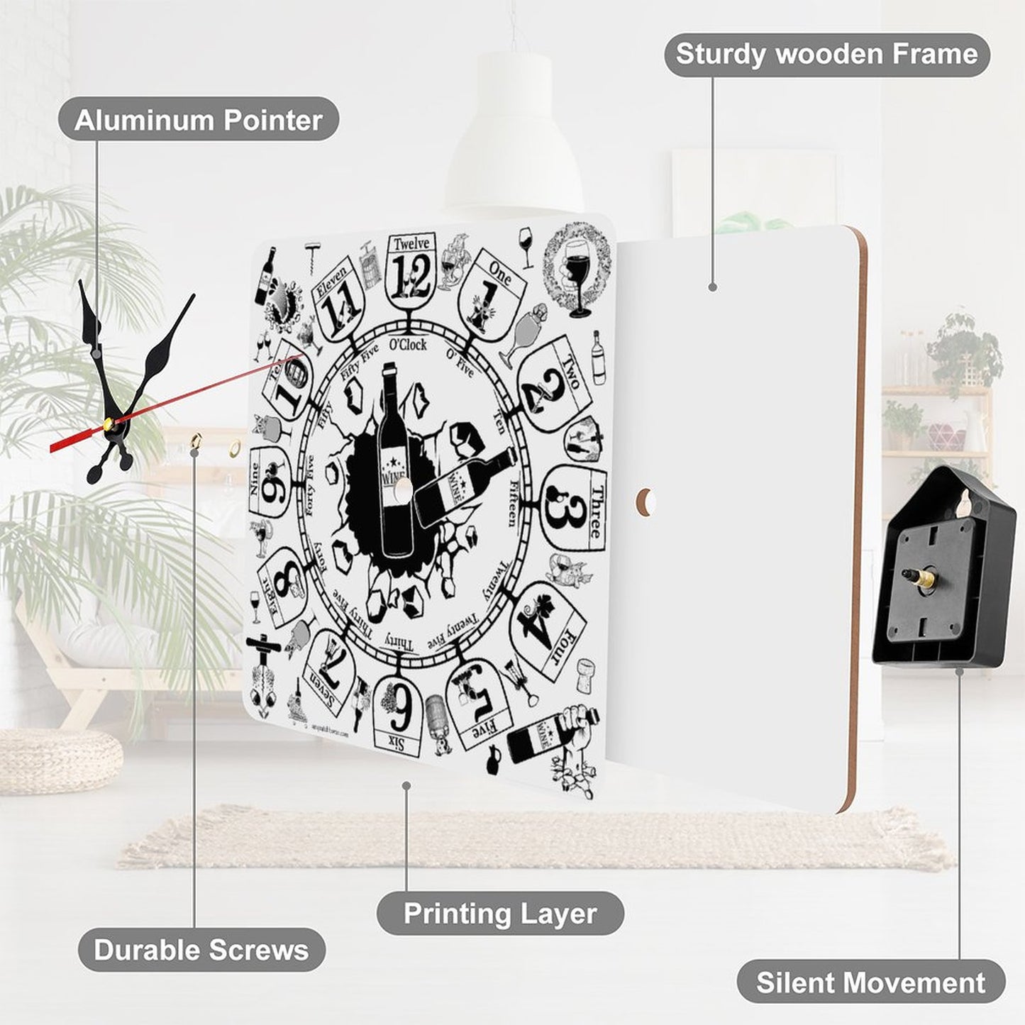 Wine Lovers Square Wall Clock