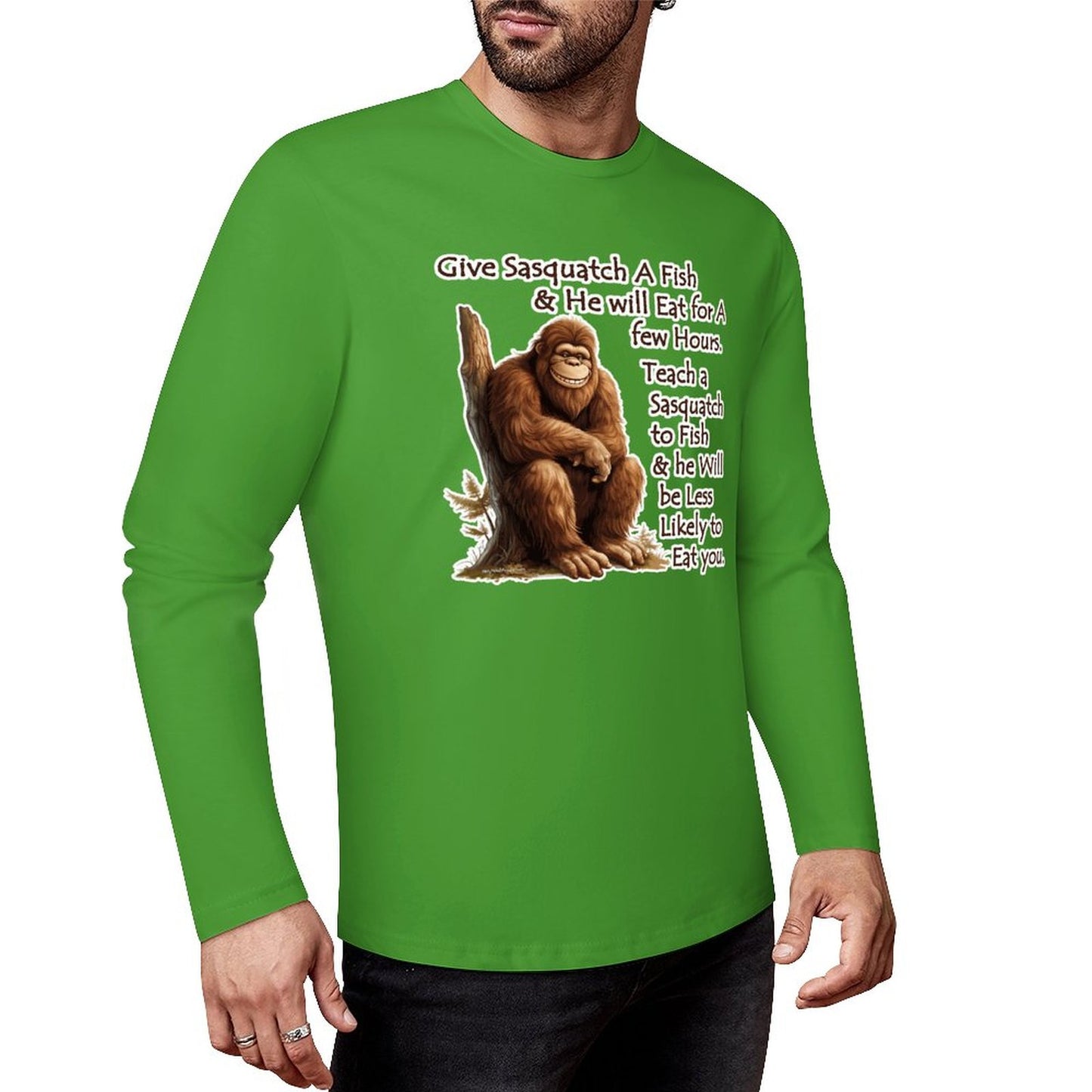 Bigfoot - Sasquatch "Give Sasquatch A Fish..",  Cotton Unisex Long Sleeve T-shirt
